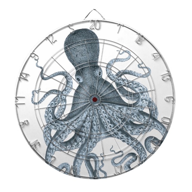 Blått Grått Vintage, oktopus Illustration Darttavla (Framsidan)
