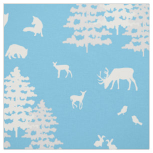 Blått Grått Winter Woodland Animals Hjort Fox Bear Tyg