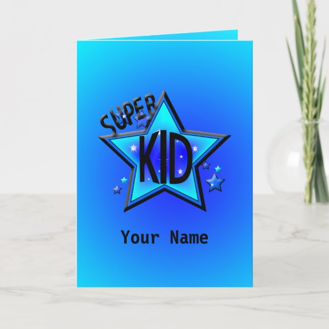 Blått gratulationskort för Star Toppen Kid Kort (Framsida)