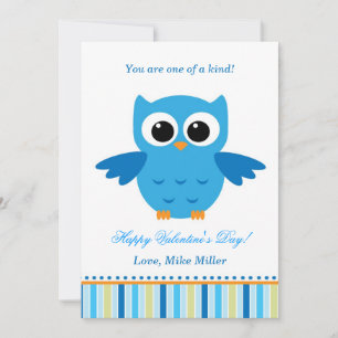 Blått gratulationskort valentines day Kid Uggla Julkort
