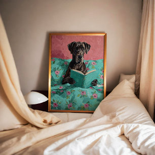 Blått Great dane Hund som läser A Bok Poster Skriv