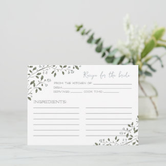 Blått Gren-receptkort för Blommigt för Bride Anteckningskort