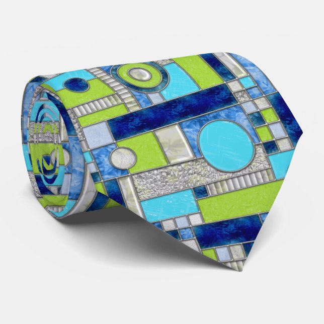 Blått Grönt Art Deco-lagat glas Slips (Rullad)