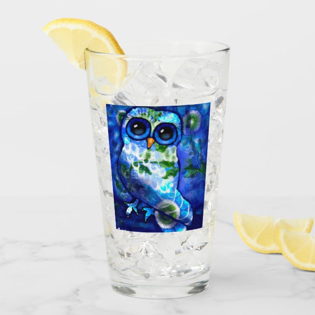 Blått Grönt av Whimsical Abstrakt Uggla Blommigt Glaskopp (Framsida Ice)