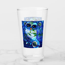 Blått Grönt av Whimsical Abstrakt Uggla Blommigt Glaskopp