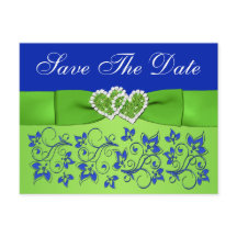 Blått, Grönt Blommigt, Hjärter Spara datum vykort