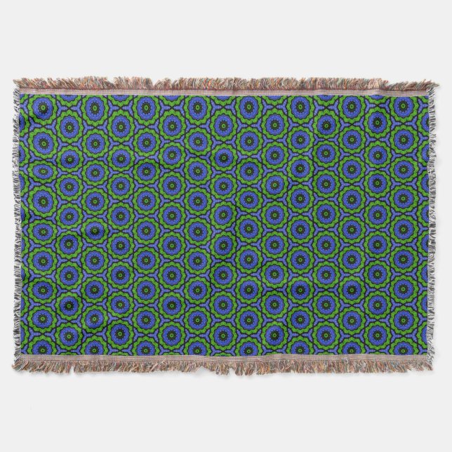 Blått Grönt Blommigt Mandala Throw Blanket Filt (Framsidan)