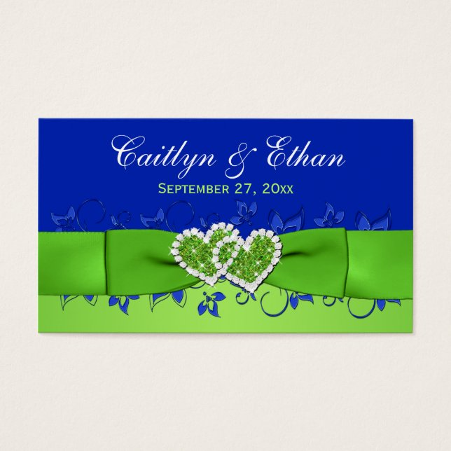 Blått, Grönt Blommigt, Märkre för hörselbröllop Visitkort (Framsidan)