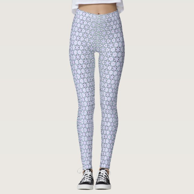 Blått Grönt, blommomottaget Leggings (Framsida)