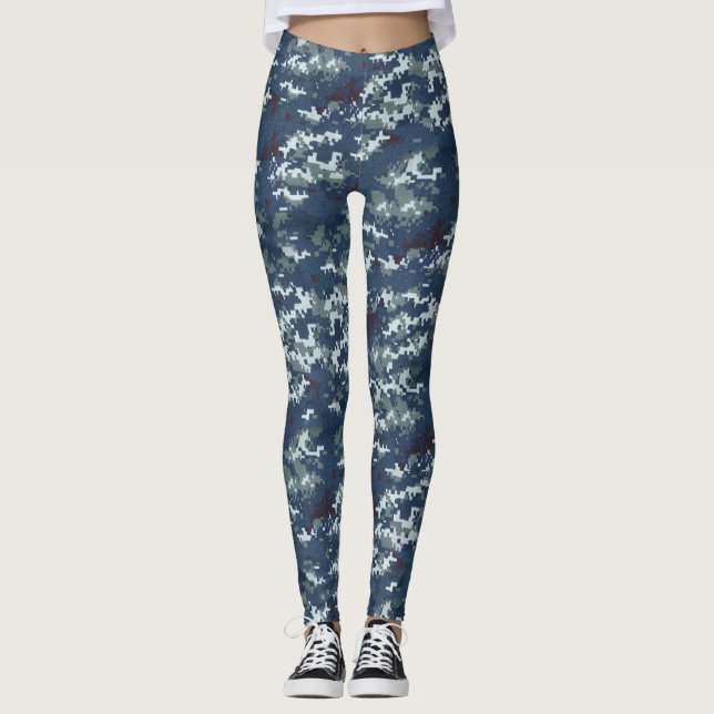 Blått Grönt/Brun kamouflage Kvinnliga skinn Leggings (Framsida)
