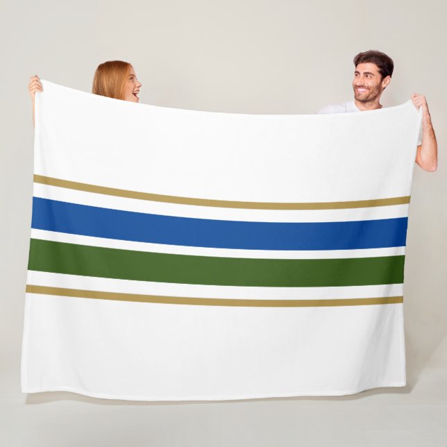 Blått Grönt Center Tävla Rand på vitt Fleecefilt (På plats)