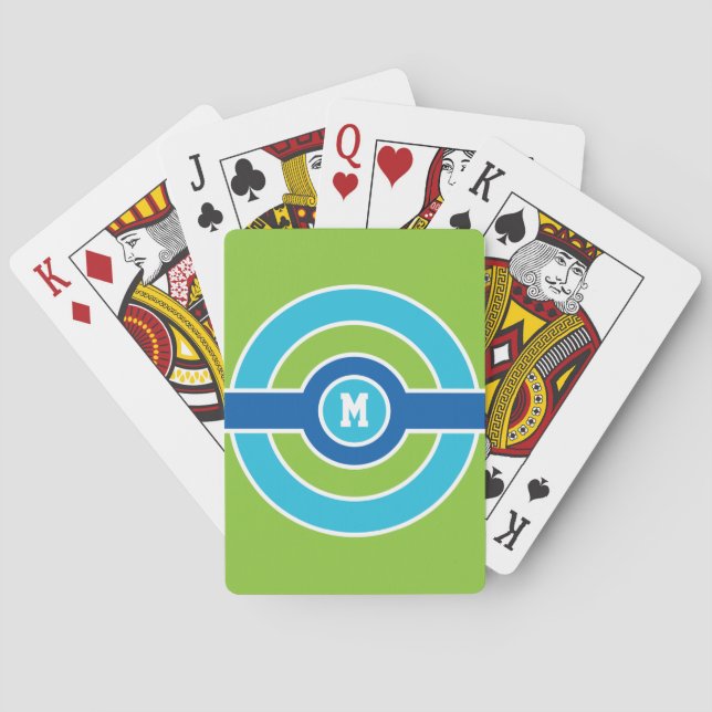 Blått/Grönt Circles-anpassningsbar monogram spelko Spel Kort (Baksidan)