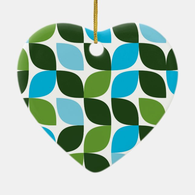 Blått, grönt, coola, trendig, modern abstrakt julgransprydnad keramik (Baksidan)
