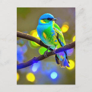 Blått Grönt Fantasy Bird Postcard Vykort