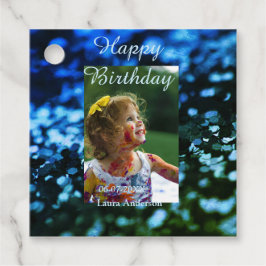 Blått grönt glitter fotot barns födelsedag moderna gåvor etiketter