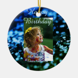 Blått grönt glitter fotot barns födelsedag moderna julgransprydnad keramik