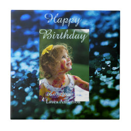 Blått grönt glitter fotot barns födelsedag moderna kakelplatta