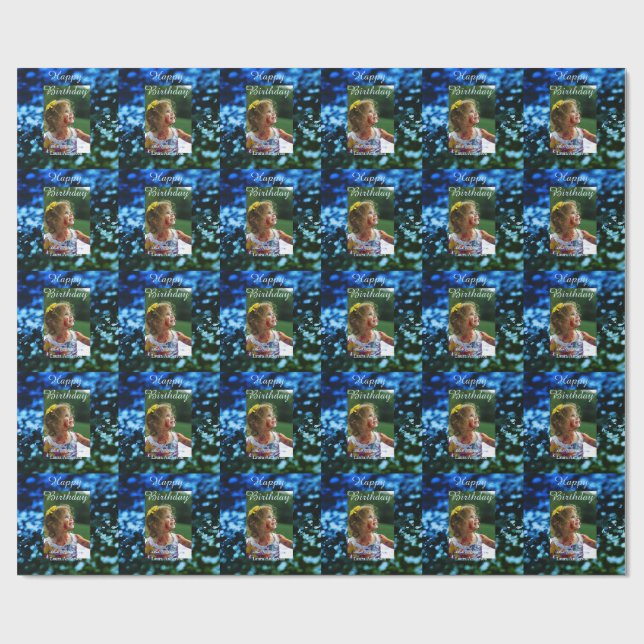 Blått grönt glitter fotot barns födelsedag moderna presentpapper (Platt)