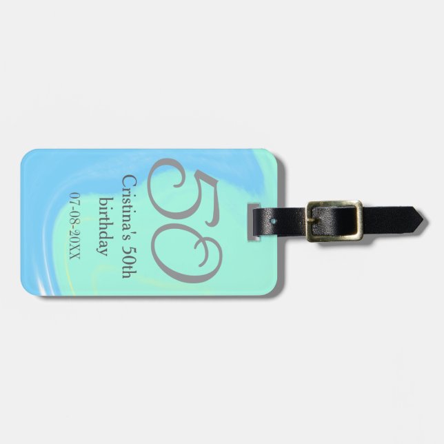 Blått grönt grått 50 födelsedagskalender, lägg til bagagebricka (Horisontell Framsida)