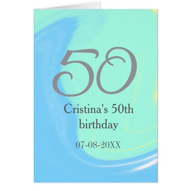 Blått grönt grått 50 födelsedagskalender, lägg til hälsningskort (Framsidan)