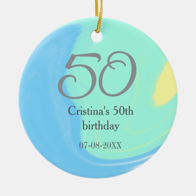 Blått grönt grått 50 födelsedagskalender, lägg til julgransprydnad keramik (Framsidan)