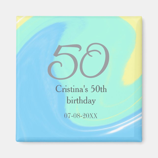 Blått grönt grått 50 födelsedagskalender, lägg til magnet (Framsidan)