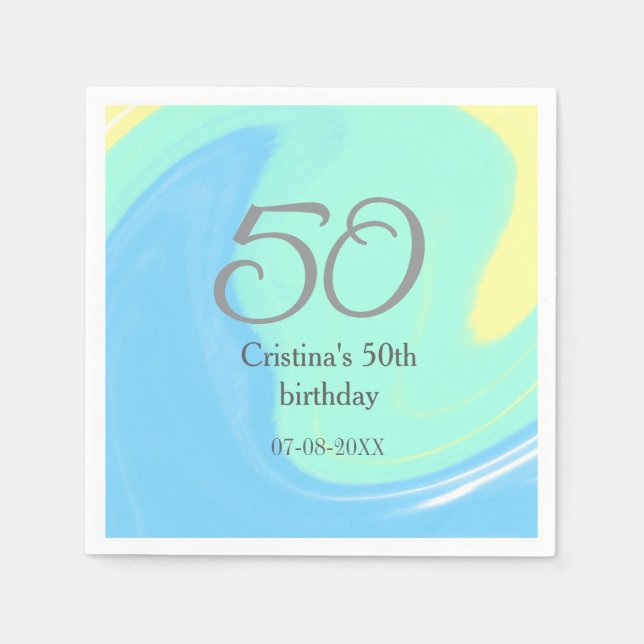 Blått grönt grått 50 födelsedagskalender, lägg til pappersservett (Framsidan)