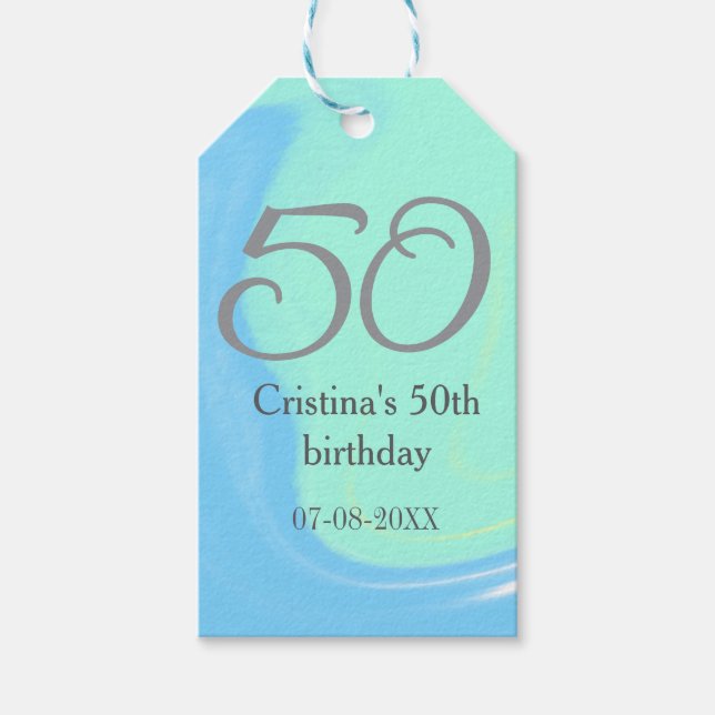 Blått grönt grått 50 födelsedagskalender, lägg til presentetikett (Framsidan)