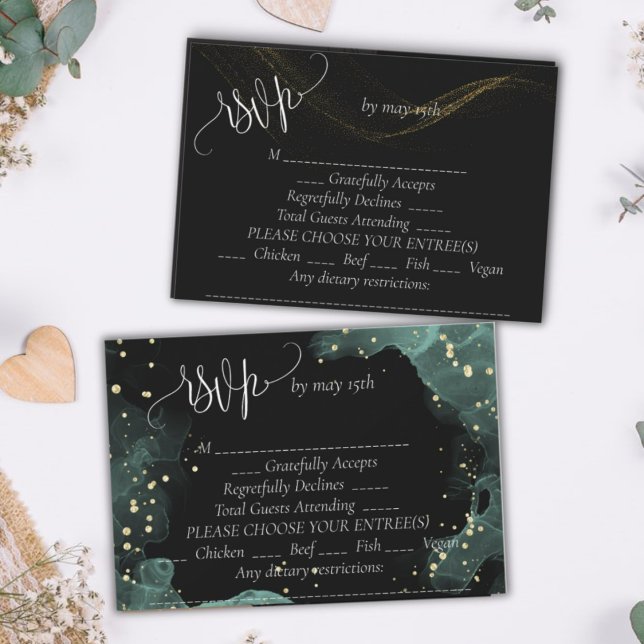 Blått, grönt, guld elegant bröllop OSA kort (Skapare uppladdad)