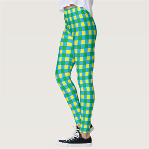 Blått Grönt Gult Kontrollera Mönster-design Leggings
