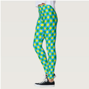 Blått Grönt Gult Kontrollera Mönster-design Leggings