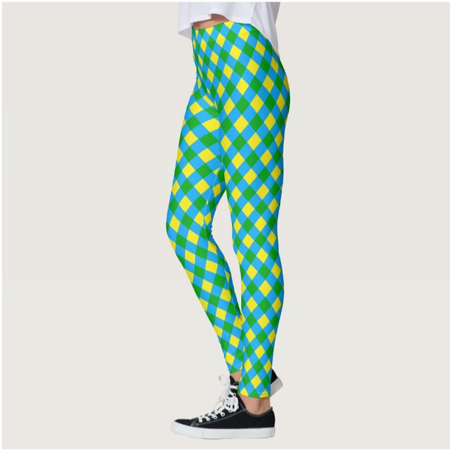 Blått Grönt Gult Kontrollera Mönster-design Leggings (Skapare uppladdad)