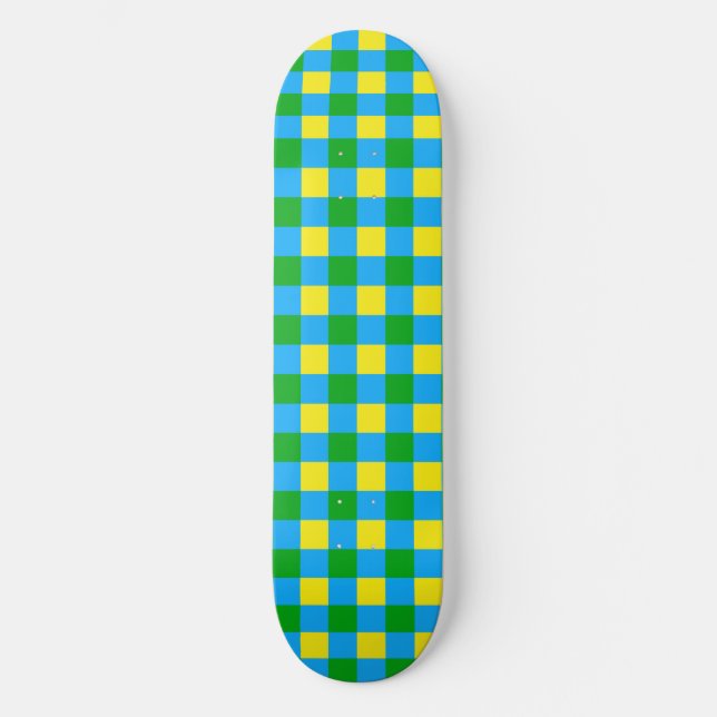 Blått Grönt Gult Kontrollera Mönster-design Mini Skateboard Bräda 18,5 Cm (Framsida)