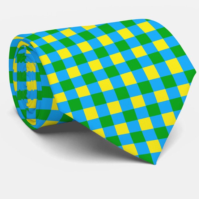 Blått Grönt Gult Kontrollera Mönster-design Slips (Skapare uppladdad)