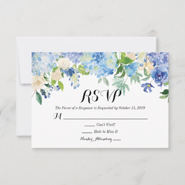 Blått Grönt Hydrangea Flower Bröllop OSA Card (Framsida)
