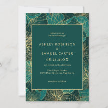 Blått Grönt Lämnar med Guld bröllopsinbjudan