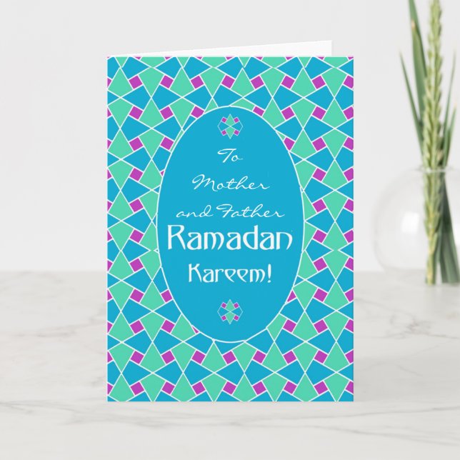 Blått, Grönt, Lila Ramadan Card, Islamiska Mönster Kort (Framsida)