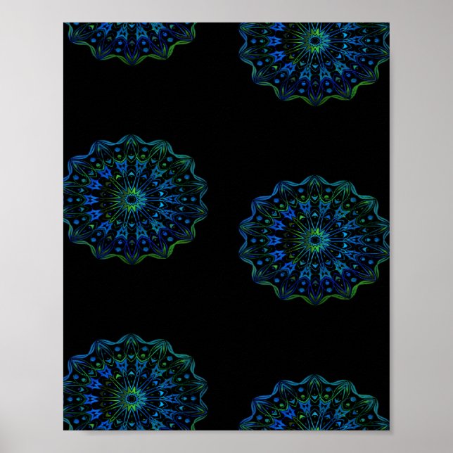 Blått grönt mandala poster (Framsidan)