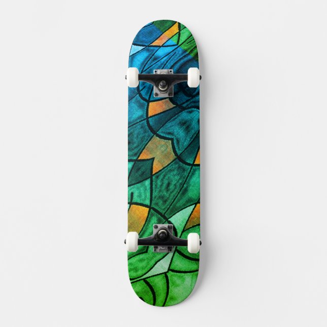 Blått Grönt Modern Expression Mini Skateboard Bräda 18,5 Cm (Framsida)