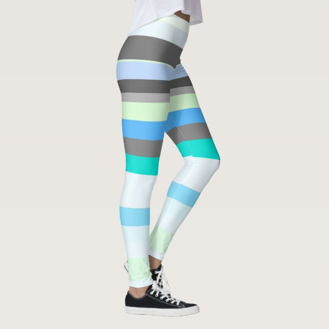 Blått, grönt och grått Abstrakt Rand Leggings (Höger)