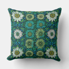 Blått, Grönt och vitt Blommönster Kudde