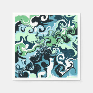 Blått, Grönt och vitt snurrande Abstrakt Fluid Art Pappersservett