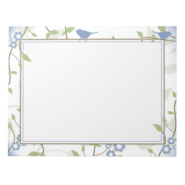 Blått Grönt Sång Birds Blommigt 8,5" x11" Anteckni Anteckningsblock (Framsida)
