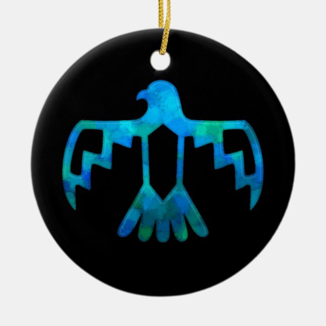 Blått-Grönt Thunderbirdprydnad Julgransprydnad Keramik (Framsidan)