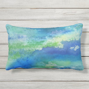 Blått Grönt Vattenfärg Stänk Lumbar Pillow Lumbarkudde