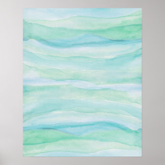 Blått Grönt Vattenfärgsbild Lagrar Abstrakt Art Poster