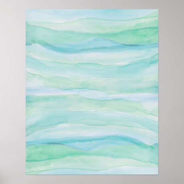Blått Grönt Vattenfärgsbild Lagrar Abstrakt Art Poster (Framsidan)