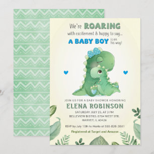 Blått Grönt Vild Dinosaur Pojke Shower Sprinkle Inbjudningar