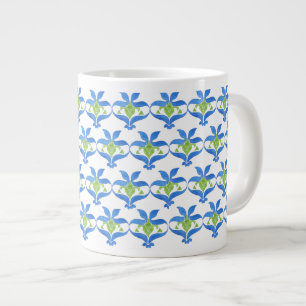Blått, Grönt, Vita Art nouveau Mönster Jumbo Mugg