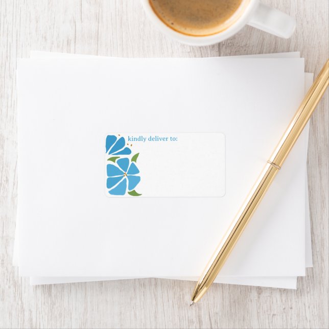 Blått Groovy Flower Mönster-adressetikett Adressetikett (Insitu)